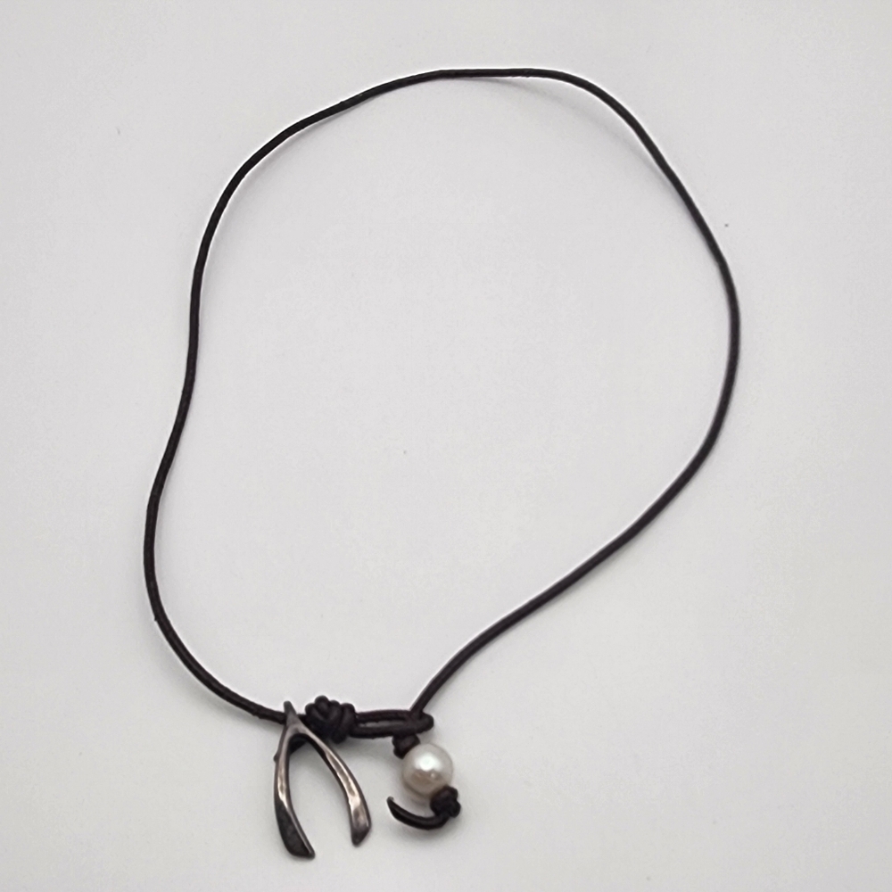 Sterling Silver Wishbone & Genuine Pearl Necklace